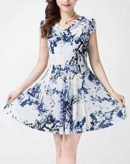 Women Summer Milk Silk Dress Short Sleeves Vintage Printed Flower Print sundress Casual sexy bodycon Dresses