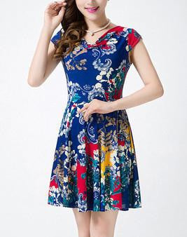 Women Summer Milk Silk Dress Short Sleeves Vintage Printed Flower Print sundress Casual sexy bodycon Dresses