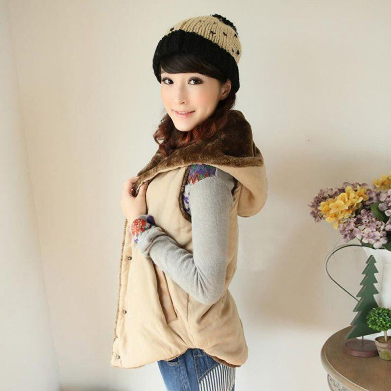 Women Warm Waistcoats Length Jacket Hooded Thick Cotton Velvet Sleeveless Vests Plus Size