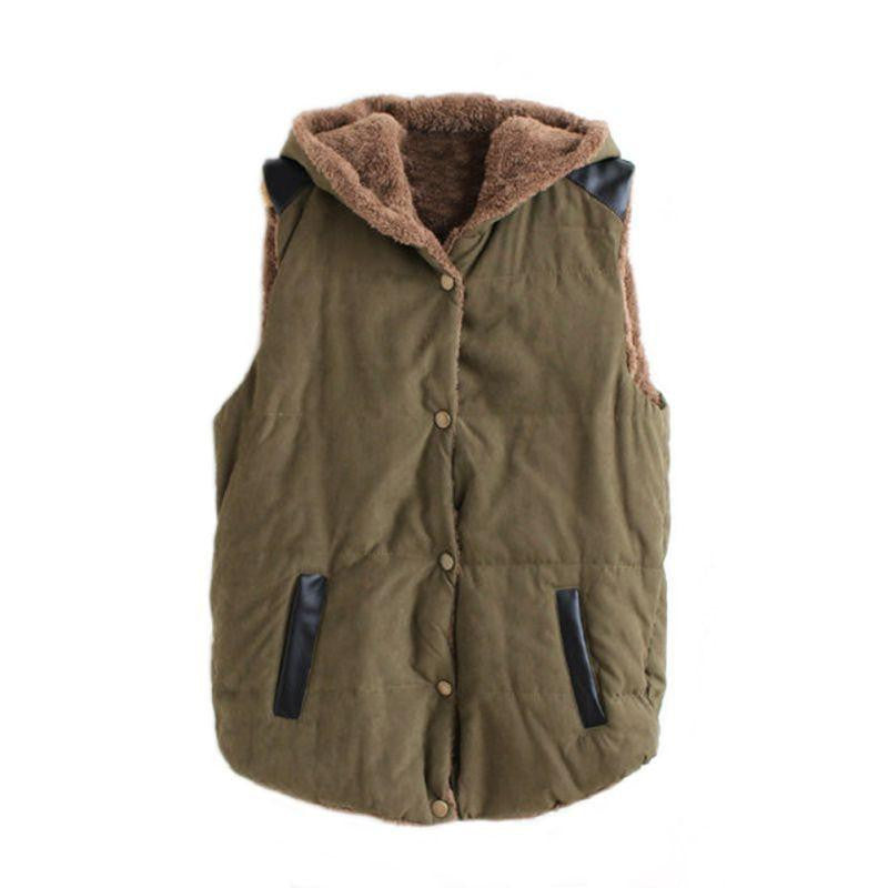 Women Warm Waistcoats Length Jacket Hooded Thick Cotton Velvet Sleeveless Vests Plus Size