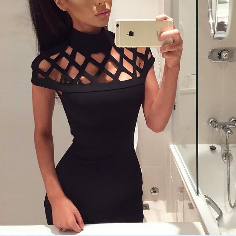 Online discount shop Australia - Autumn Women Dress Hollow Out Bodycon Dress Bandage Slim Night Club Party Dresses Sexy Dress LJ5669R