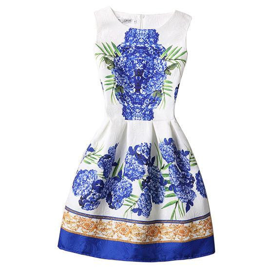 Vintage women dress Fashion sleeveless print jacquard summer dress High waist Slim Elegant party dress