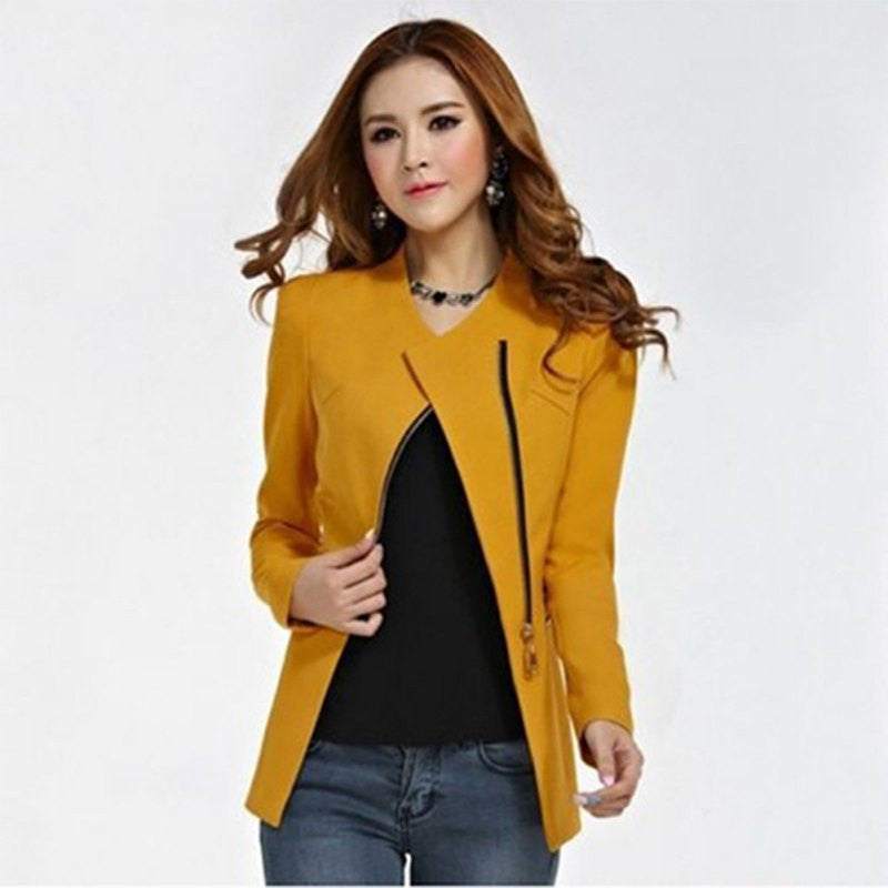 Online discount shop Australia - Candy Color Long Sleeve Women Zipper Suit Slim Casual Jacket Coat Outwear