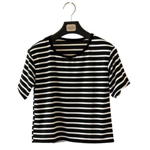 Women Lady Girl Fashion Slim Striped Short Sleeved T-shirt Short Tops Women Clothing