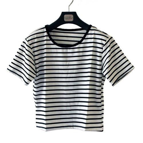 Women Lady Girl Fashion Slim Striped Short Sleeved T-shirt Short Tops Women Clothing