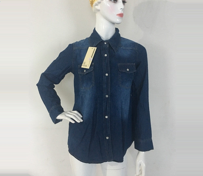 Plus Size Women's Denim Shirts Blouses Fashion Long Sleeve Turn-Down Collar Fitted Denim Top Jeans LL064