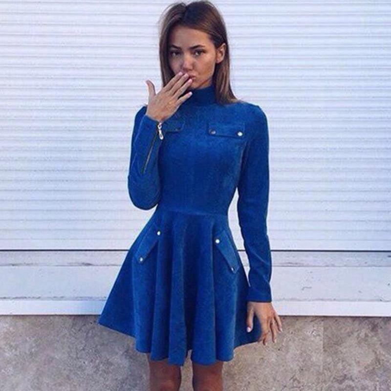 Women Party Dress Casual Tunic Dress Turtleneck Velvet Woman Dress Plus Size