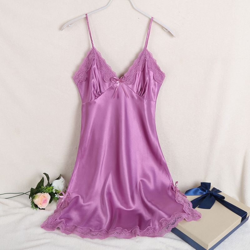 Online discount shop Australia - Ladies Sexy Silk Satin Night Dress Sleeveless V-neck Nightgown Lace Sleepwear For Women