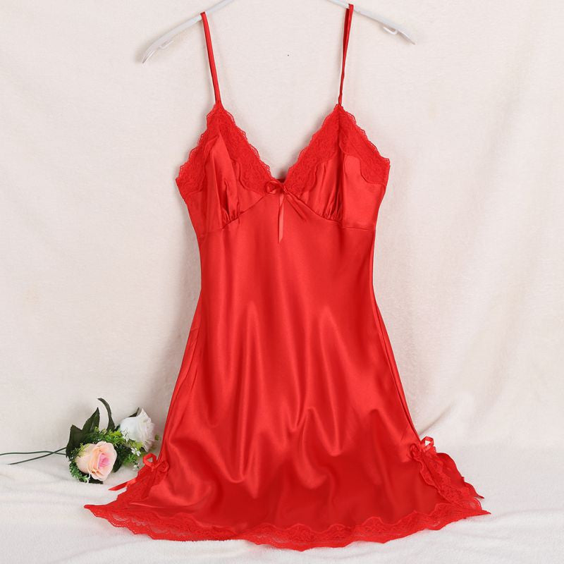 Online discount shop Australia - Ladies Sexy Silk Satin Night Dress Sleeveless V-neck Nightgown Lace Sleepwear For Women