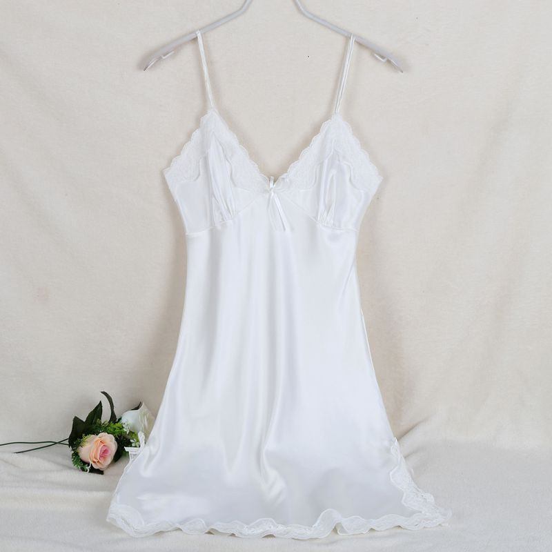 Online discount shop Australia - Ladies Sexy Silk Satin Night Dress Sleeveless V-neck Nightgown Lace Sleepwear For Women