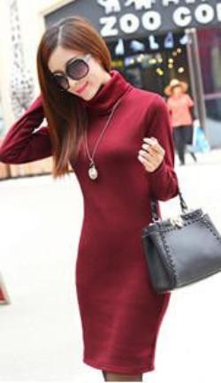 Winter Dress Fleeces Thicken Warm Dresses For Women Turtleneck Solid Dress Feminino Casual Long Sleeve Vestidos L8283