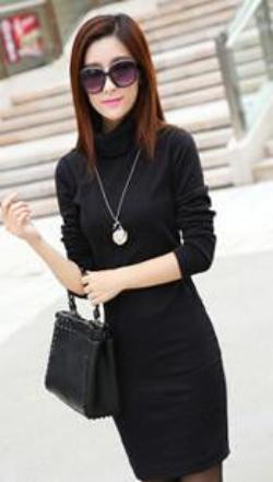 Winter Dress Fleeces Thicken Warm Dresses For Women Turtleneck Solid Dress Feminino Casual Long Sleeve Vestidos L8283