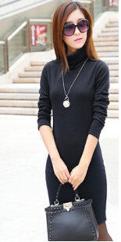 Winter Dress Fleeces Thicken Warm Dresses For Women Turtleneck Solid Dress Feminino Casual Long Sleeve Vestidos L8283