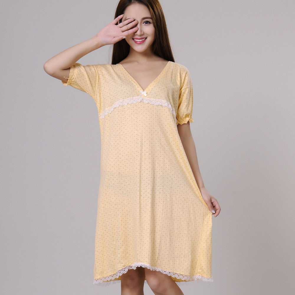 Online discount shop Australia - 100% cotton nightgowns for women sleepshirts new v-neck female sleepwear teenage girl lounge green yellow