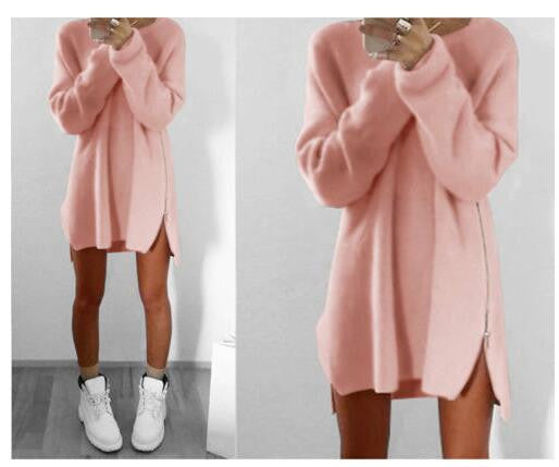 Online discount shop Australia - 6 Colors Autumn Winter Knitting Sweater Dress Women Sweater Dress Loose Casual Zipper Dress Long Sleeve Mini Vestidos GV388