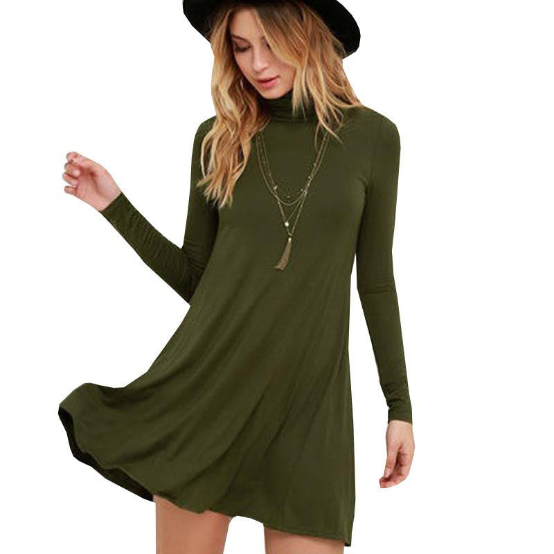 women worm casual solid party black long sleeve mini loose high waist dresses