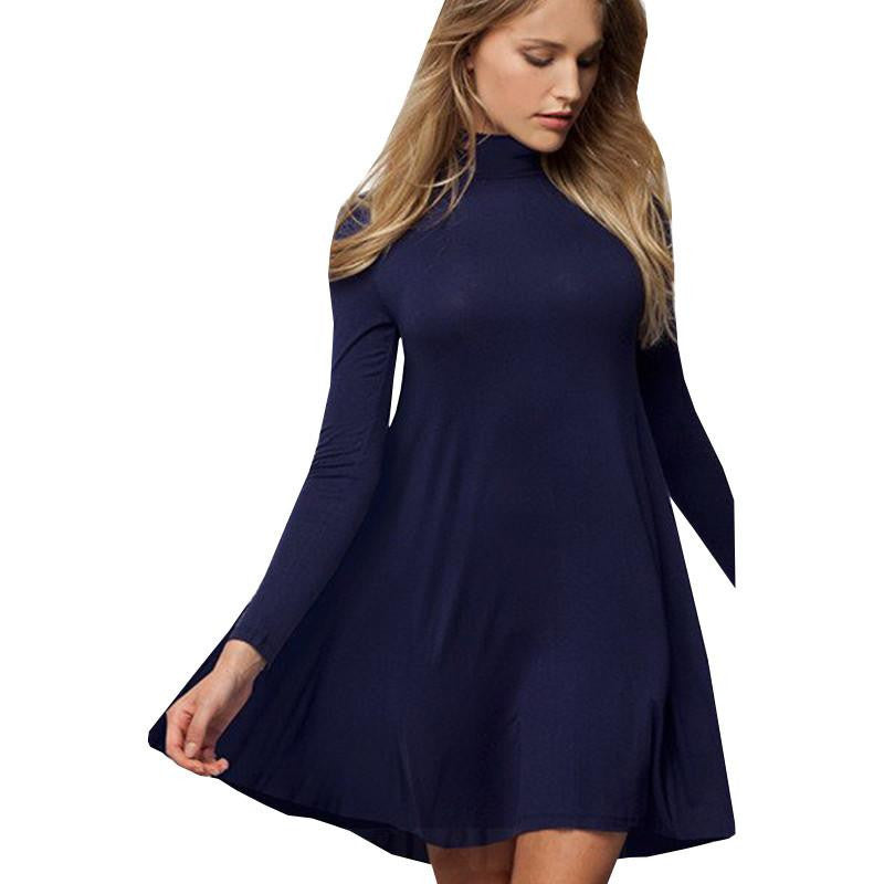 women worm casual solid party black long sleeve mini loose high waist dresses