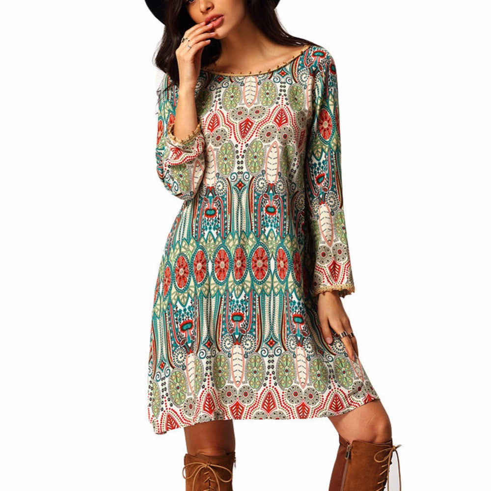 Online discount shop Australia - Fashion Summer Vintage Ethnic Dress Sexy Women Boho Floral Printed Casual Beach Dress Loose Sundress vestidos