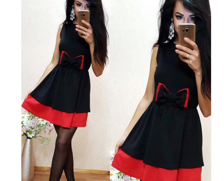 Online discount shop Australia - Elegant Black Blue Patchwork Office Dress Women Fashion Casual Sleeveless A-line Tunic Dresses Ladies