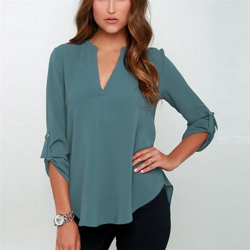 Women Blouses Shirt Off Shoulder Long Sleeve V-Neck Women Tops