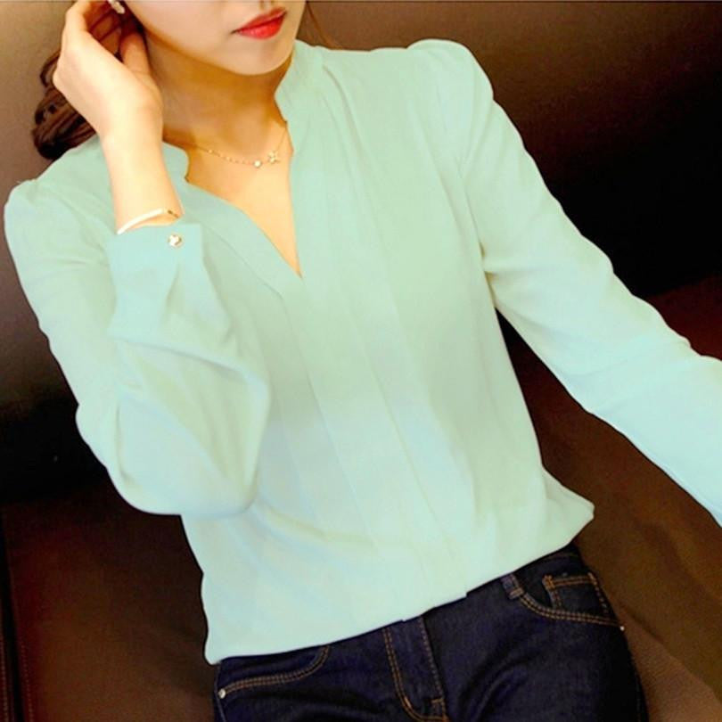 Women Blouses Shirt Off Shoulder Long Sleeve V-Neck Women Tops