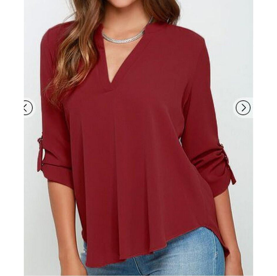 Women Blouses Shirt Off Shoulder Long Sleeve V-Neck Women Tops