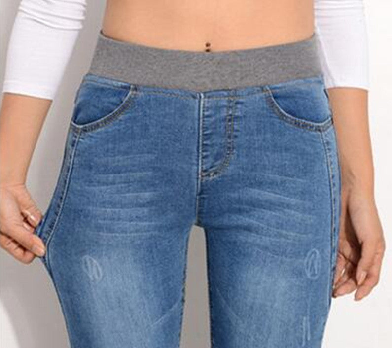 Online discount shop Australia - Jeans Women Gold Fleece Inside Warm Jeans Pants Winter Thickening Elastic Waist Pencil Pants Fashion Denim Trousers P8035