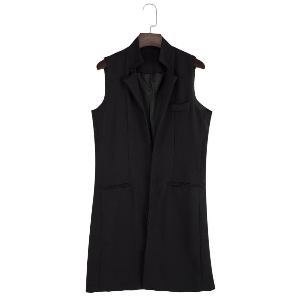 Women Jacket Female White Black Women Suit Long Cardigan Blazer Vest Waistcoat Sleeveless Jacket Coat