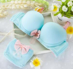 Online discount shop Australia - High quality women push up bra sets new small chest students lovely girl underwear sets sweet girls gather cotton bra set