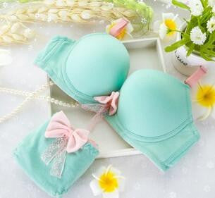 Online discount shop Australia - High quality women push up bra sets new small chest students lovely girl underwear sets sweet girls gather cotton bra set