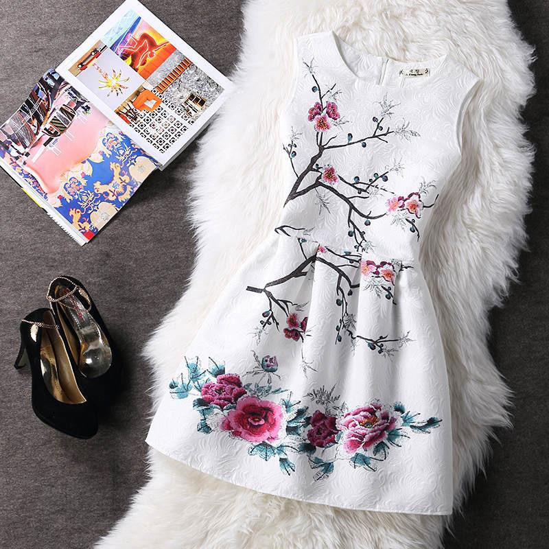 Women Summer Dress Vintage Jacquard Printed Party Ladies Bodycon Clothing Mini Dresses PDRSB2