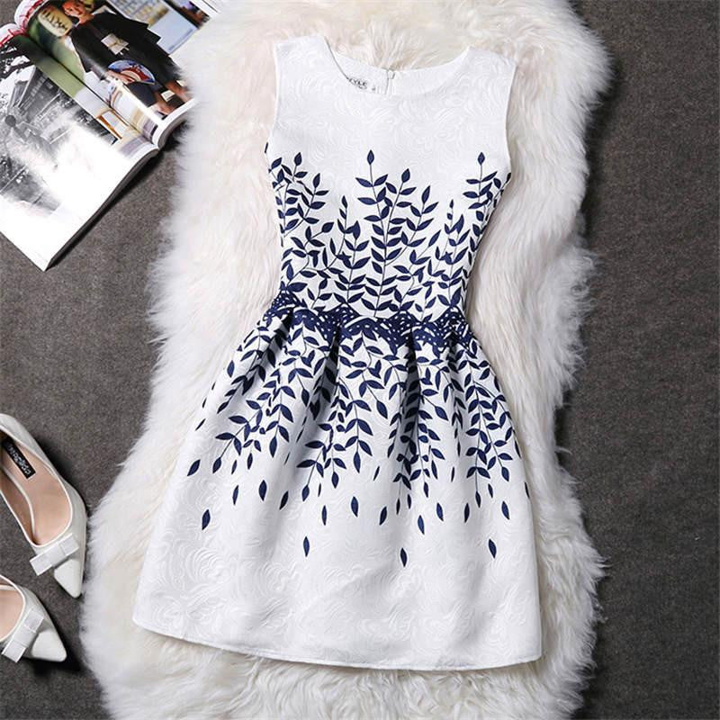 Women Summer Dress Vintage Jacquard Printed Party Ladies Bodycon Clothing Mini Dresses PDRSB2