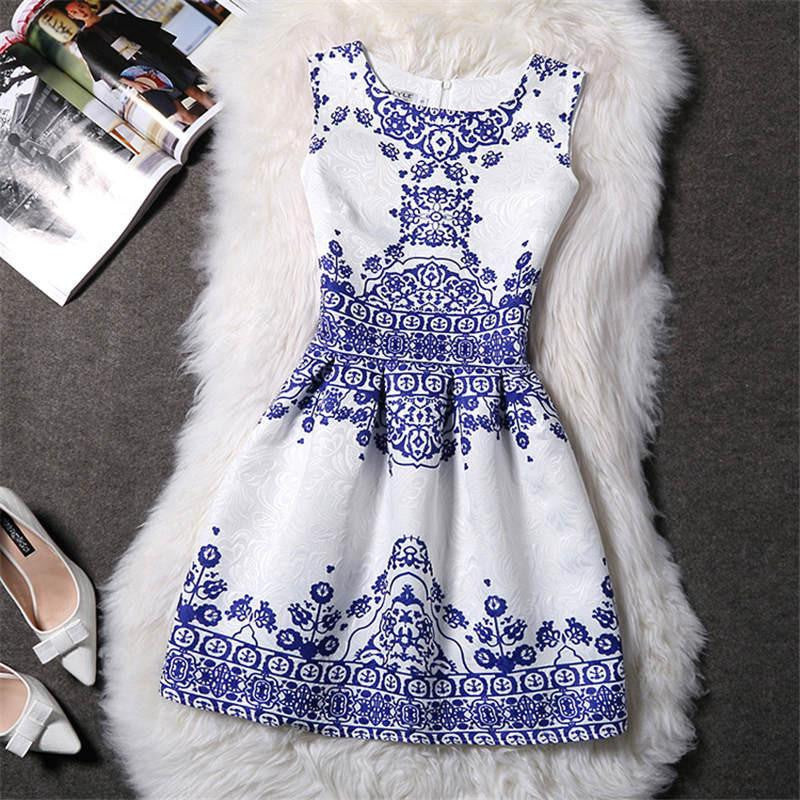 Women Summer Dress Vintage Jacquard Printed Party Ladies Bodycon Clothing Mini Dresses PDRSB2