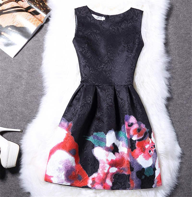 Women Summer Dress Vintage Jacquard Printed Party Ladies Bodycon Clothing Mini Dresses PDRSB2