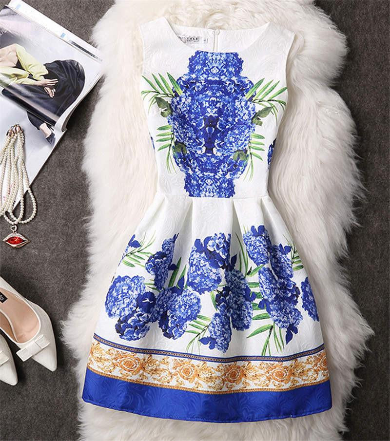 Women Summer Dress Vintage Jacquard Printed Party Ladies Bodycon Clothing Mini Dresses PDRSB2