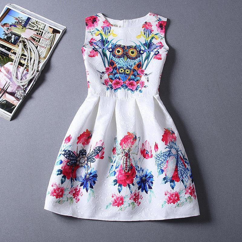 Women Summer Bodycon Dress Vintage Printed Sleeveless Party Vestido De Festa Female Clothing A Line Dresses PRDRS96