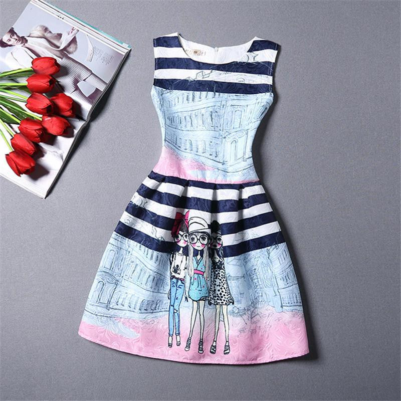 Women Summer Bodycon Dress Vintage Printed Sleeveless Party Vestido De Festa Female Clothing A Line Dresses PRDRS96