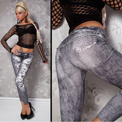 women fake jeans Fashions Women's Jeans Look leggings Seamless tattoo Jeggings printed pants