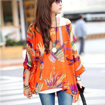 Summer Dress Flower Print Bohemian Dress Plus Size European Style Women's Casual Chiffon Dresses