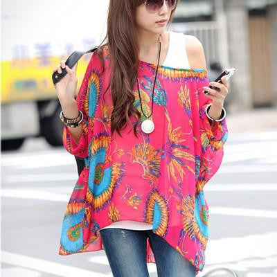 Summer Dress Flower Print Bohemian Dress Plus Size European Style Women's Casual Chiffon Dresses