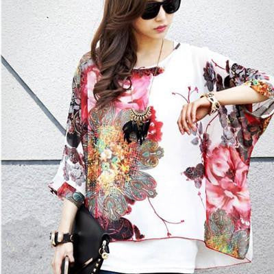 Summer Dress Flower Print Bohemian Dress Plus Size European Style Women's Casual Chiffon Dresses