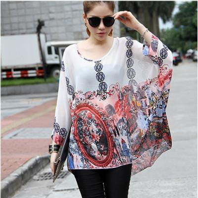 Summer Dress Flower Print Bohemian Dress Plus Size European Style Women's Casual Chiffon Dresses