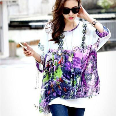 Summer Dress Flower Print Bohemian Dress Plus Size European Style Women's Casual Chiffon Dresses