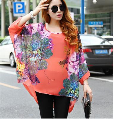 Summer Dress Flower Print Bohemian Dress Plus Size European Style Women's Casual Chiffon Dresses