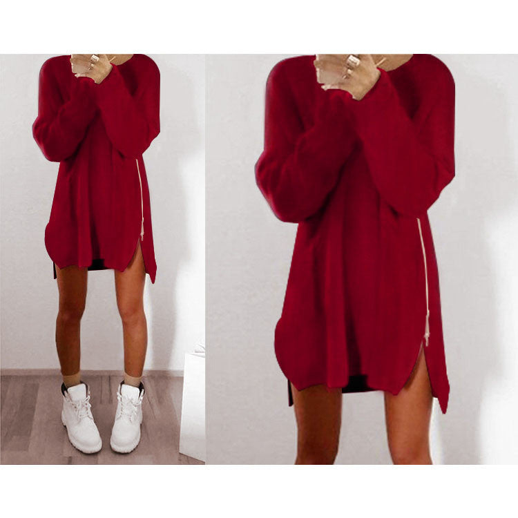 Online discount shop Australia - 6 Colors Autumn Winter Knitting Sweater Dress Women Sweater Dress Loose Casual Zipper Dress Long Sleeve Mini Vestidos GV388