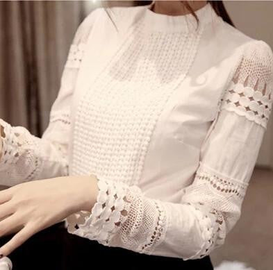 Women blouses long sleeve shirt women white lace blouse tops woman clothes crochet ladies