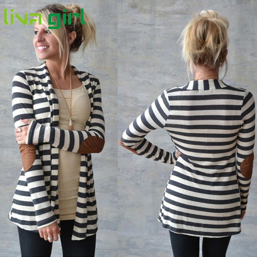 Online discount shop Australia - Charm Demon Women Casual Striped Cardigans Patchwork Outwear at30