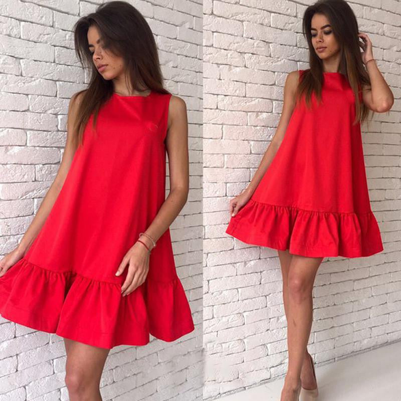 Women's Ruffles Dress Summer Sleeveless Casual A Line Bodycon Dress Women Party Plus Size Short Mini Dresses