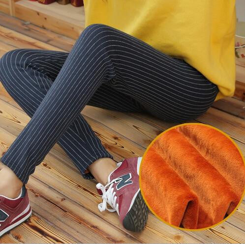 Warm Stripe Thick Slim Jeggings Leggings Foe Women Velvet Fleece Linede Black Workout Leggings MF3657412