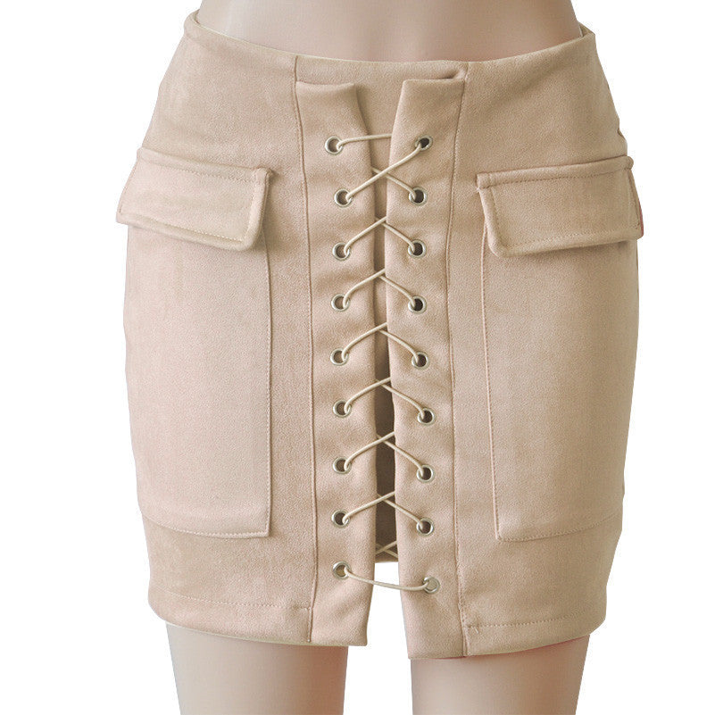 Online discount shop Australia - Fashion Womens Lace-up Leather Suede Pencil Skirt  Cross High Waist Mini Skirt Zipper Split Bodycon Short Skirts